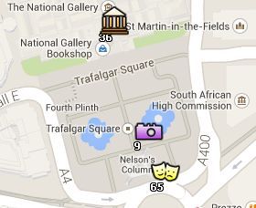 Situación de Trafalgar Square en el Mapa de Londres